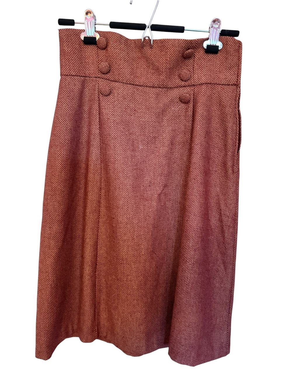 ModCloth Coral-Red A-Line Button-Waist Skirt - Picture 8 of 8